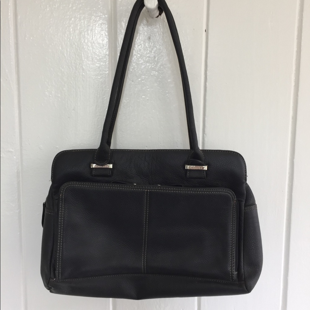 Aurielle Black Leather Bag with Contrast Stitches